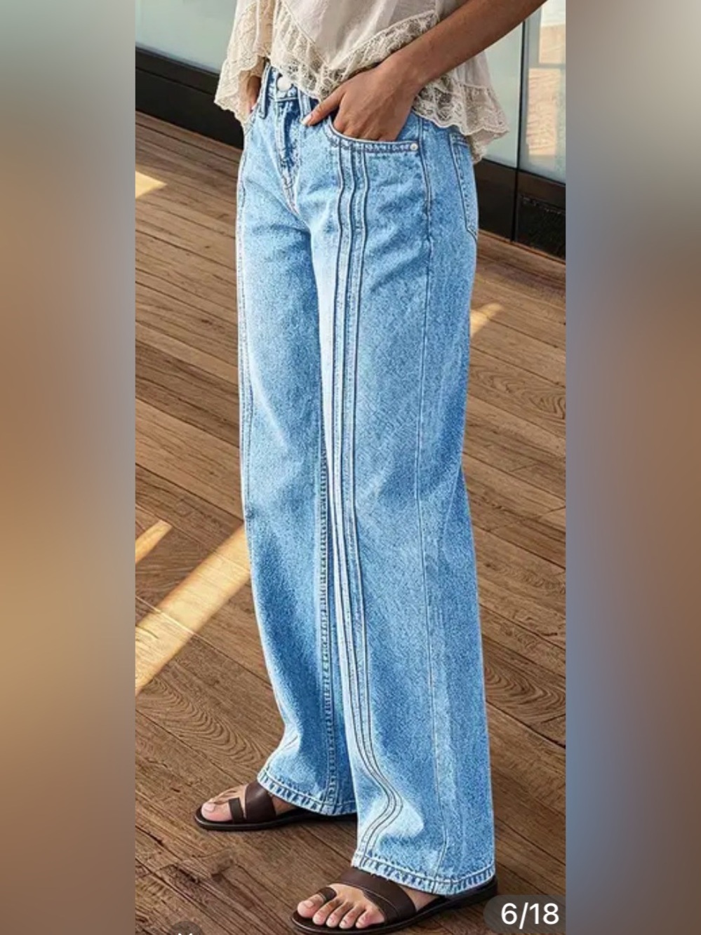 Flamingals Wash Stitch Detail Mid Waist Straight Leg Jeans